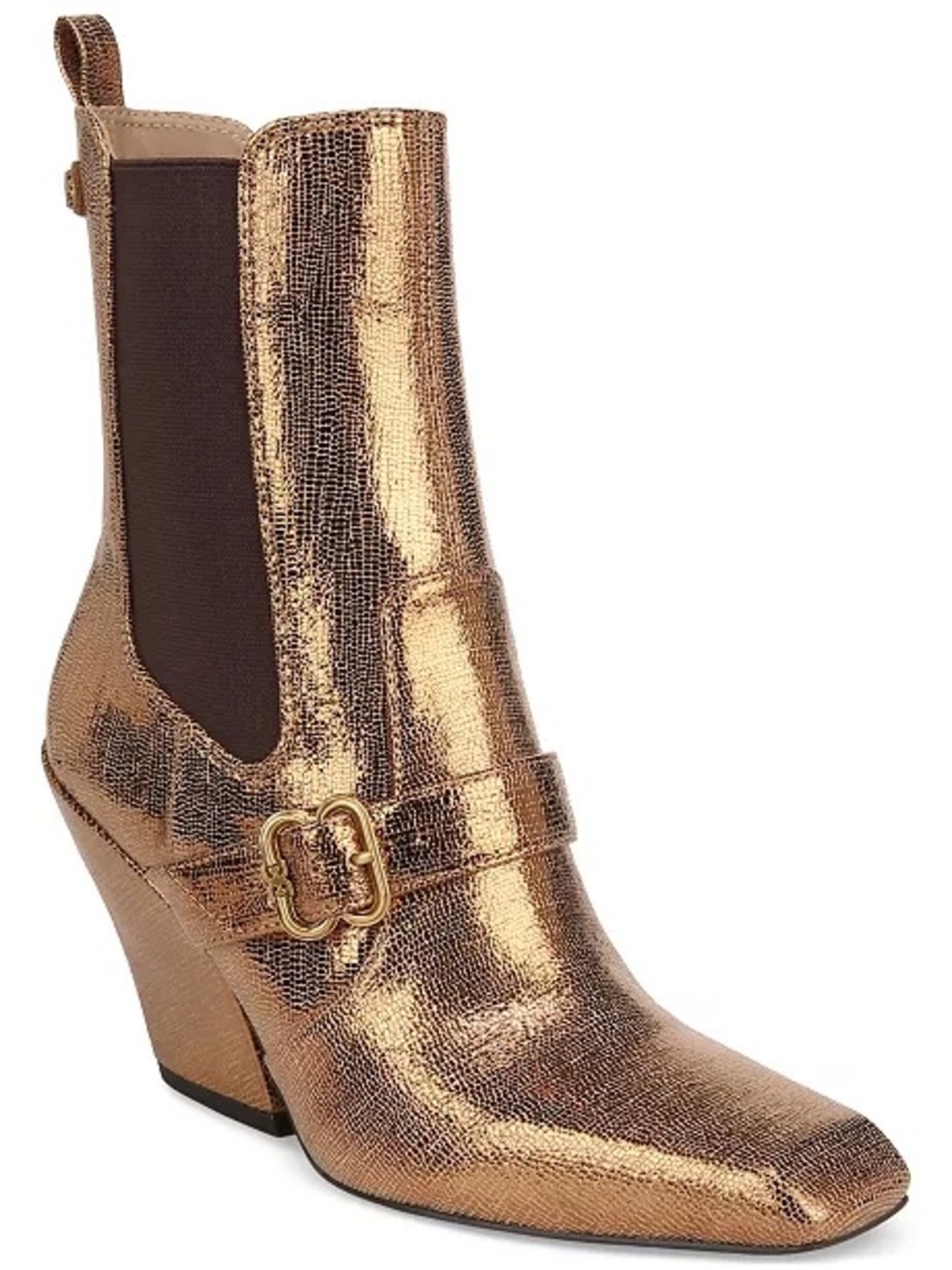 {Sam Edelman} Suzette Distressed Metallic Gold Leather Chelsea Booties